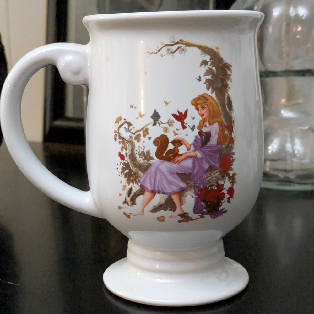 Disney White Ceramic Mug with Purple and Brown Floral Princess Accent